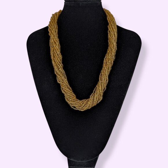 V. 20-Strand Yellow Seed Bead Torsade Necklace - Picture 4 of 6